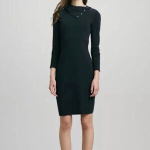 Diane Von Furstenberg Black Cotton Jersey Turtleneck Dress W/Gold Studs Small